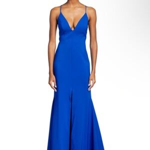 Aidan Mattox V-neck dress in color Azule